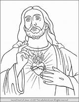 Jesus Coloring Sacred Heart Pages Drawing Catholic Thecatholickid Kids Printable Children Color Easter Bible Visit Books Sheets Cross sketch template
