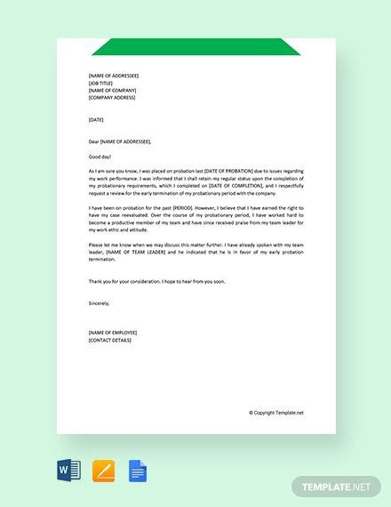 early probation termination letter  google docs word pages