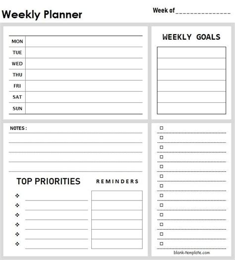blank weekly planner template printable weekly schedule