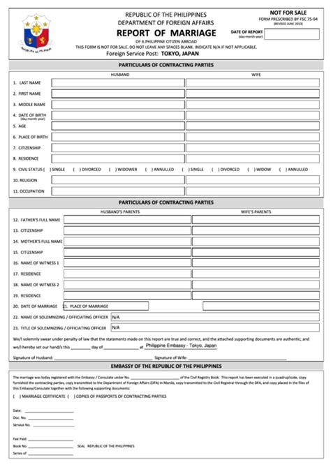 Fillable Report Of Marriage Republic Of The Philippines Department Of