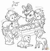 Nativity Animals Coloring Scene Cute Pages Angels Printable Color Colouring sketch template