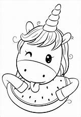 Unicorn Coloring Cute Watermelon Pages Kids Coloringbay sketch template