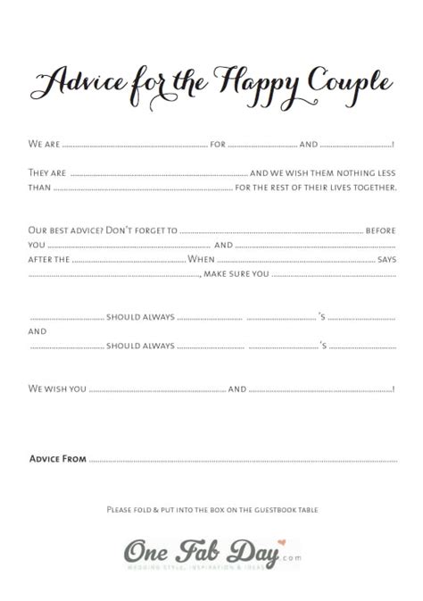 Advice For The Happy Couple 14 Free Fun And Printable Wedding Mad