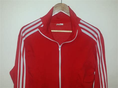 adidas rood trainingspak jas met witte strepen etsy