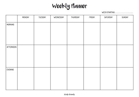 brave study hard simple weekly planner printable