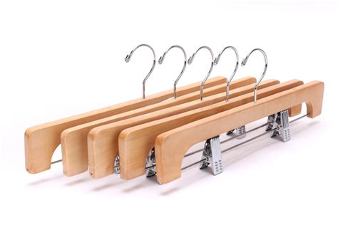 lazery natural wooden pants hangers   adjustable chrome clips clothing hangers heavy duty