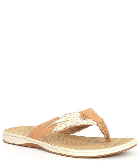 sperry parrotfish metallic leather braided thong sandals dillards