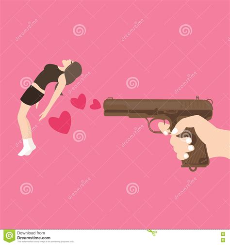 Shot Girl Gun Kill With Love Heart Symbol Stock Vector