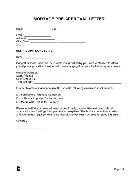 mortgage pre approval letter sample word  eforms