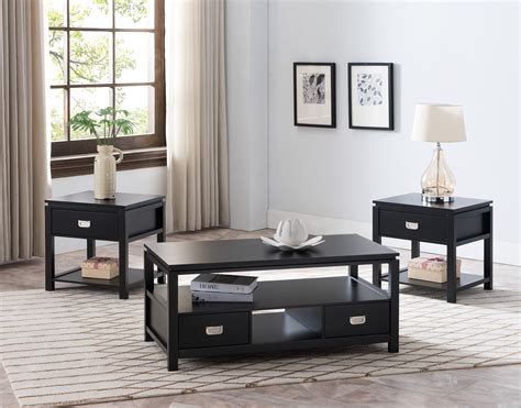 adelaide  piece storage coffee table set black wood  drawers shelves contemporary