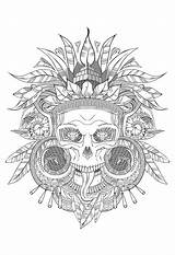 Coloring Skull Aztec Pages Death Adult Grey Adults Color Shades Printable Gray Book Incas Mayans Aztecs Halloween Tattoo Books Incredible sketch template