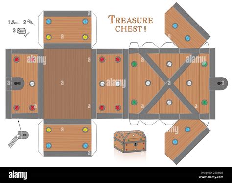 treasure chest box paper model cut  fold  glue  template