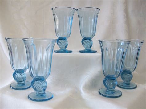 Fostoria Captiva Blue Glass Goblets With Seashell Stems Set Of 6 Other