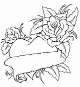 Roses Coloring Hearts Pages Heart Banner Flowers Printable Rose Drawings Drawing Broken Butterflies Clipart Tattoo Adults Color Adult Designs Cliparts sketch template