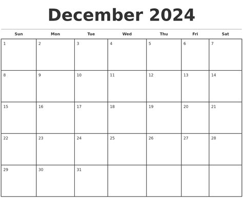 december  monthly calendar template