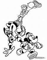 Mickey Friends Mouse Coloring Pages Disneyclips Donald Goofy Rollerskating sketch template