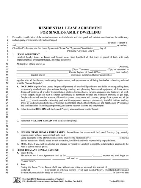 printable tennessee residential lease agreement