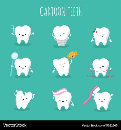 cute cartoon tooth set baby teeth health vector image