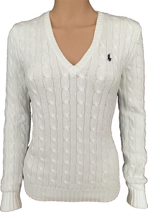 ralph lauren ladies womens v neck jumper sweater white s m l xl 100