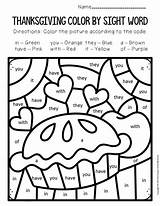 Worksheets Kindergarten Sight Thanksgiving Color Word Preschool Number Pages Printable Coloring Printables Pie Grade Template sketch template
