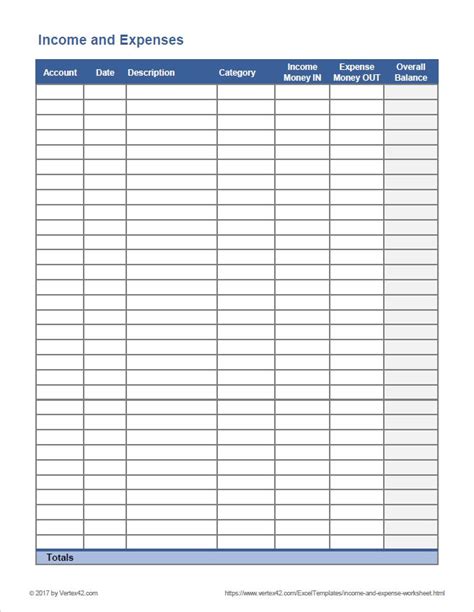 printable income  expense worksheet   vertex