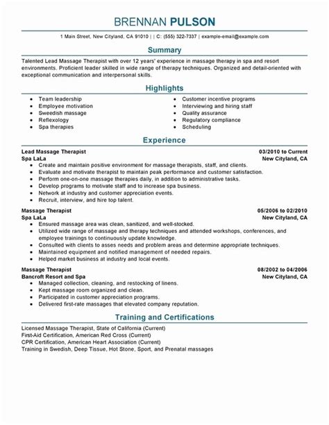 massage therapist resume  letter  template