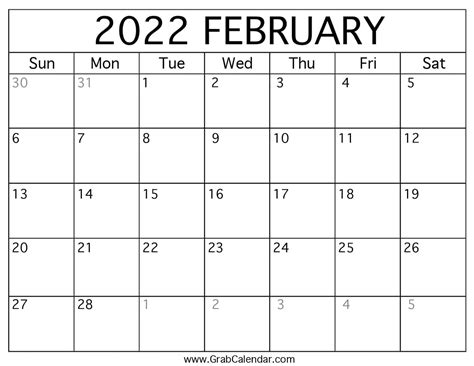 printable february  calendar