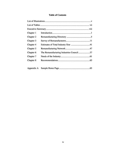 format table  contents appendices