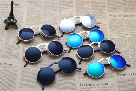 round metal sunglasses steampunk men women fashion glasses brand