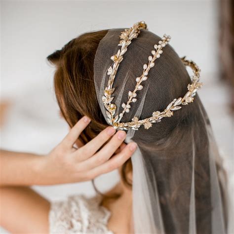 gold woodland bridal crown  row vintage headband deco shop