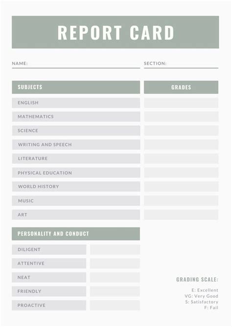 downloadable printable homeschool report card template