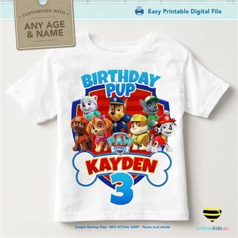 paw patrol iron  transfer  birthday shirt printable image
