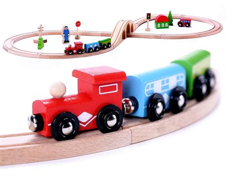 cubbie lee premium wooden train set toy double sided train tracks