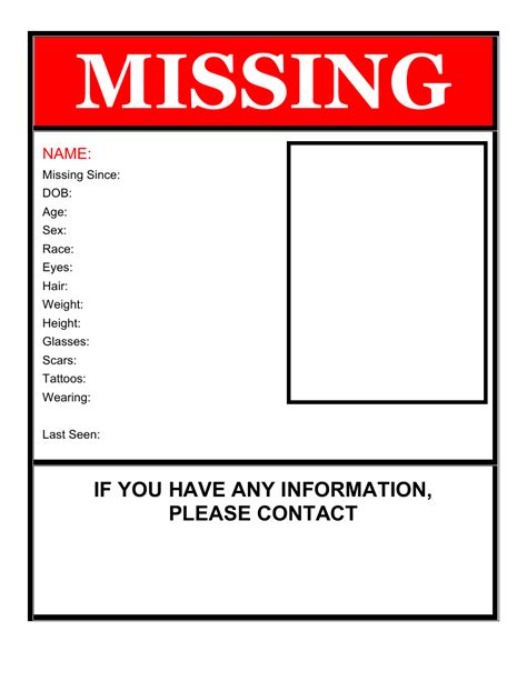 red missing person poster template  printable  templateroller