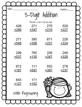 digit   digit addition   regrouping  addition worksheet
