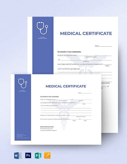 medical certificate templates  docs word