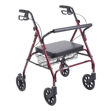 drive heavy duty bariatric red  wheel rollator walker  large padded seat