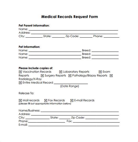 printable medical records request form  printable forms