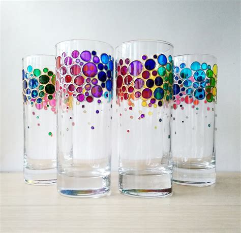 rainbow drinking glasses set   hand painted colored etsy