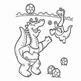 Coloring Pages Playing Soccer Football Dinosaurs Ball Cup Momjunction Fifa Ones Little Boot sketch template