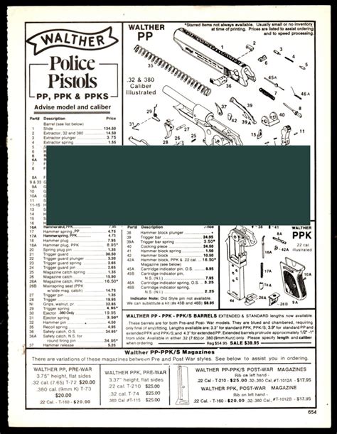 walther police pp ppk ppks pistol schematic parts list ad ebay