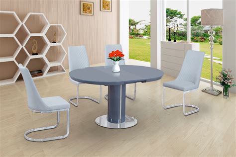 Round Grey Glass High Gloss Dining Table And 4 White Chairs