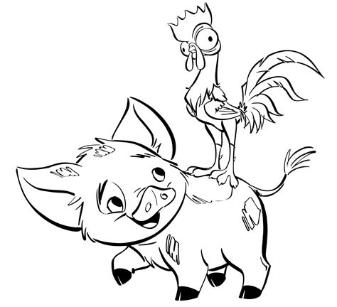 heihei rooster   pig pua  moana coloring pages disney