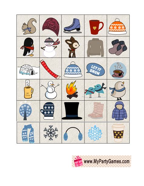 printable winter picture bingo game