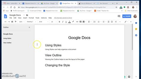 google docs  styles  outlining youtube