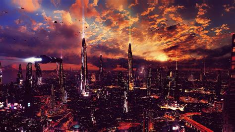 wallpaper futuristic city science fiction fantasy