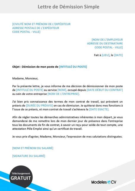 modeles lettres de demission  telecharger gratuit
