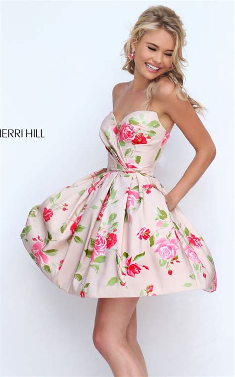 2016 sexy prom gown 2016 sherri hill 50116 floral print short dresses