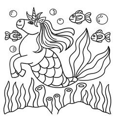 mermaid unicorn coloring page  kids royalty  vector