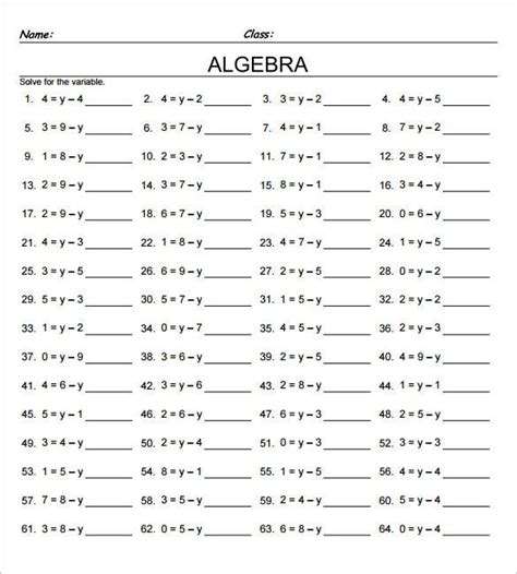 grade algebra worksheet templates  word  documents